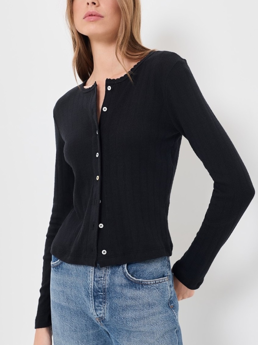 Leset Pointelle Classic Cardigan